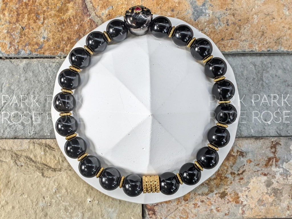 Black Tourmaline Sugar Skull Bracelet
