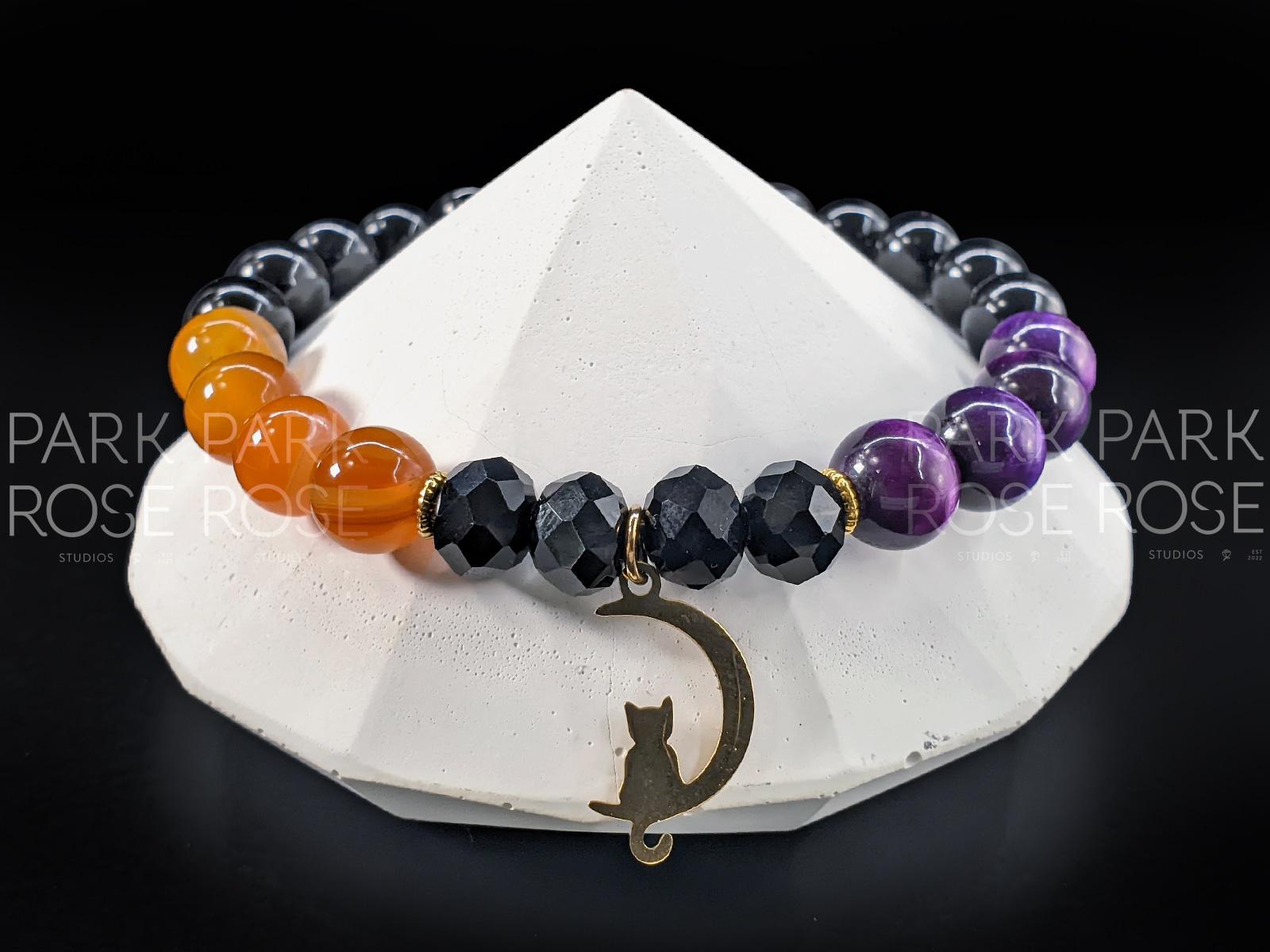 Black Tourmaline, Tiger's Eye & Agate, Stainless Steel Halloween Charms