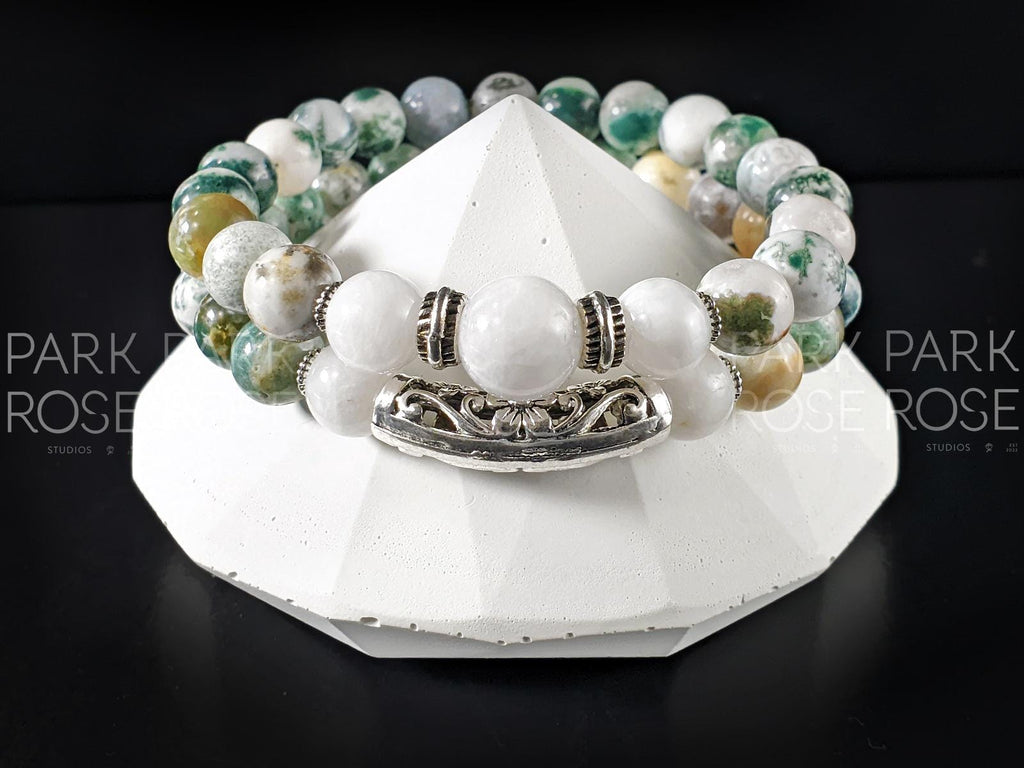 Set of 2: Tree Agate & Moonstone Bracelet Stack