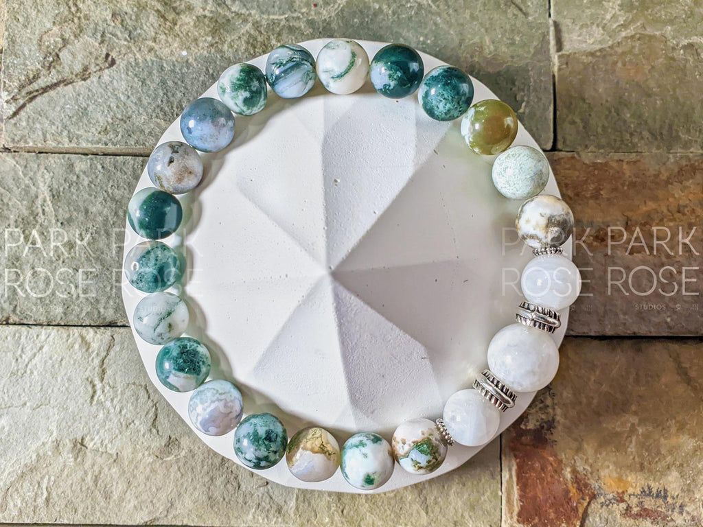 Set of 2: Tree Agate & Moonstone Bracelet Stack