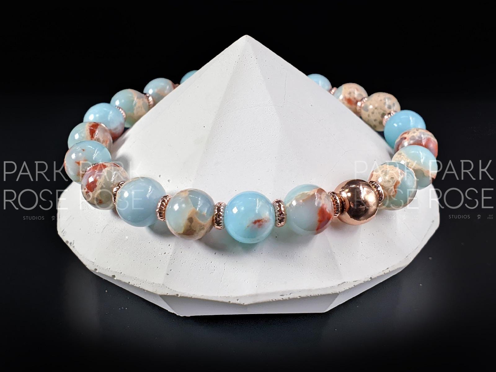 Aqua Terra Jasper & 24K Rose Gold Plated Bracelet (8mm)