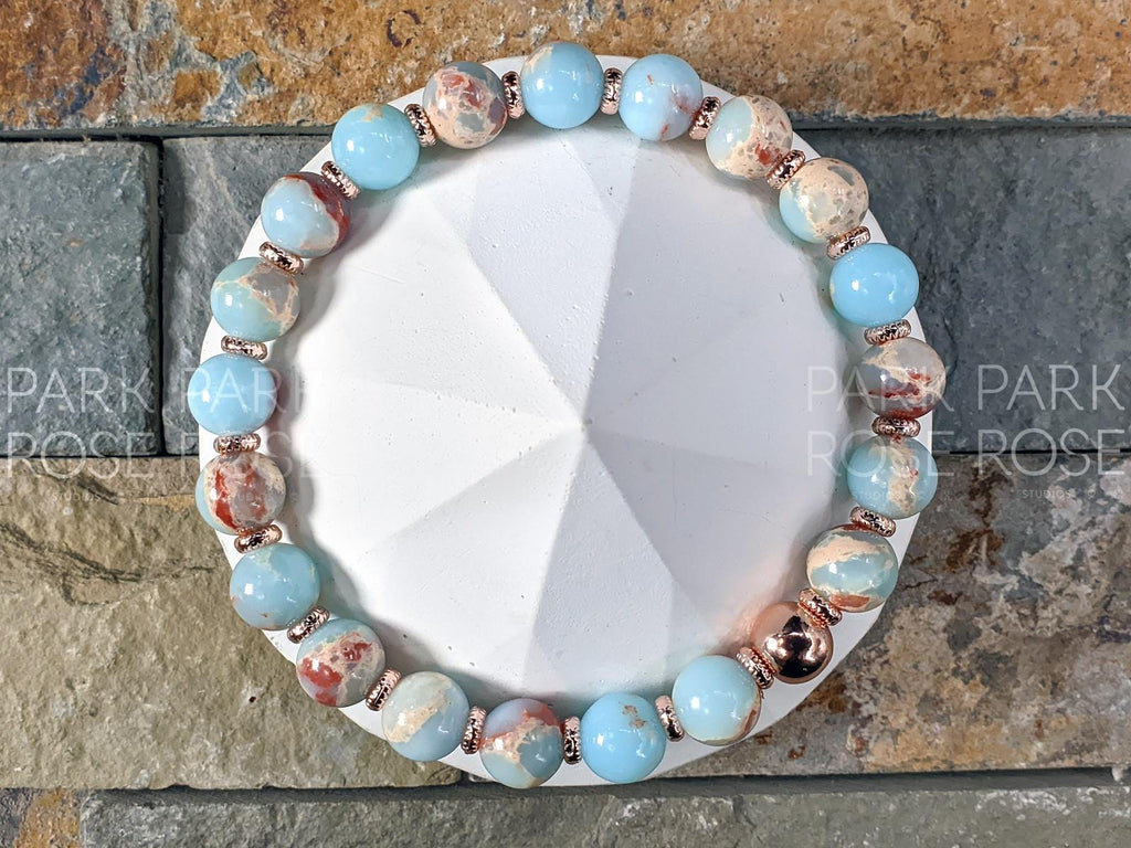 Aqua Terra Jasper & 24K Rose Gold Plated Bracelet (8mm)
