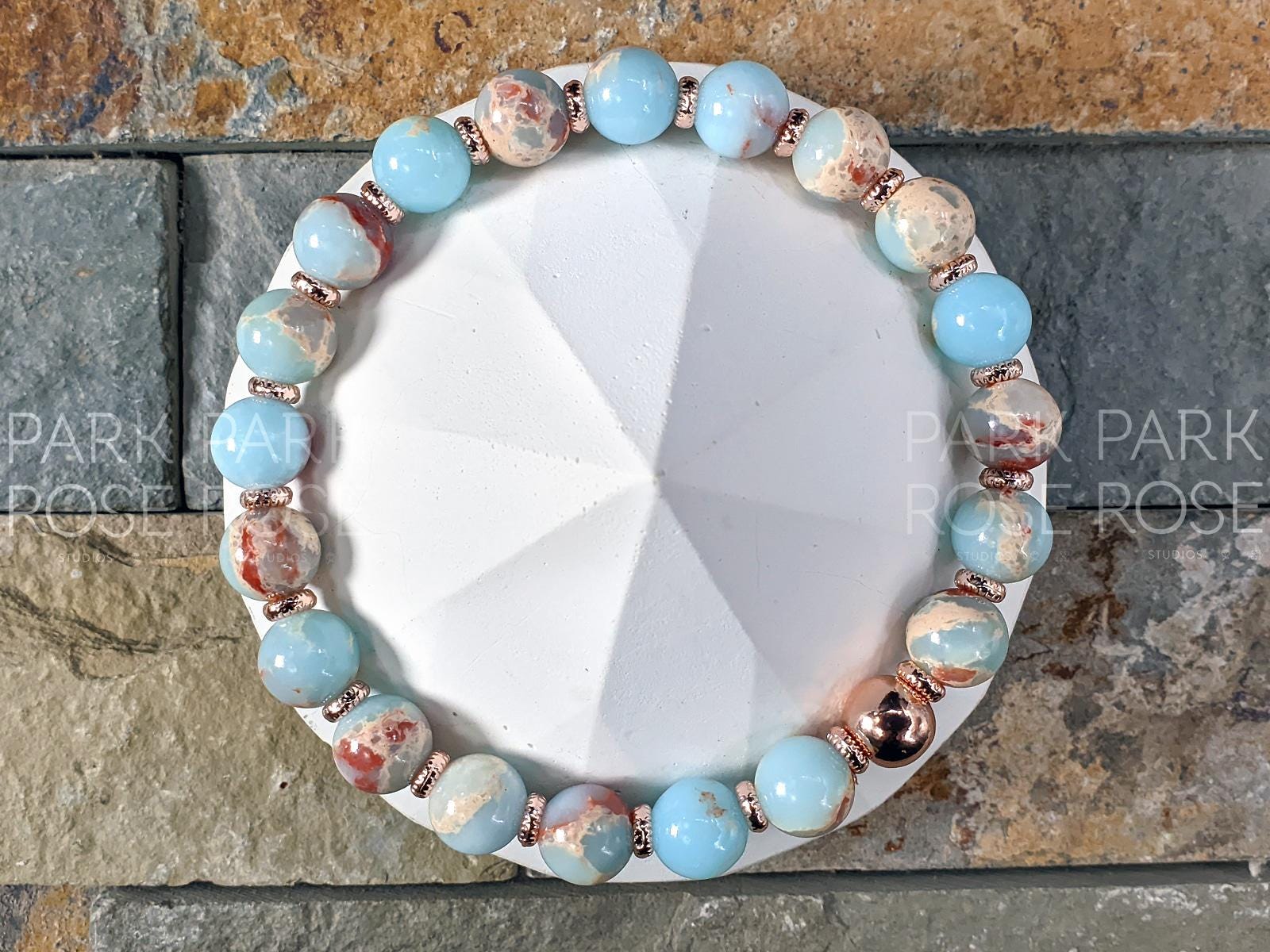 Aqua Terra Jasper & 24K Rose Gold Plated Bracelet (8mm)