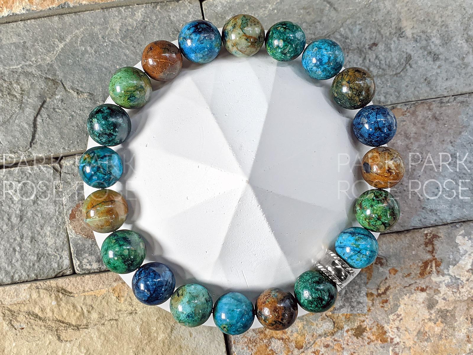 Phoenix Chrysocolla Lapis Lazuli Gemstone Bracelet: Gold/Silver Stainless Steel (10mm)
