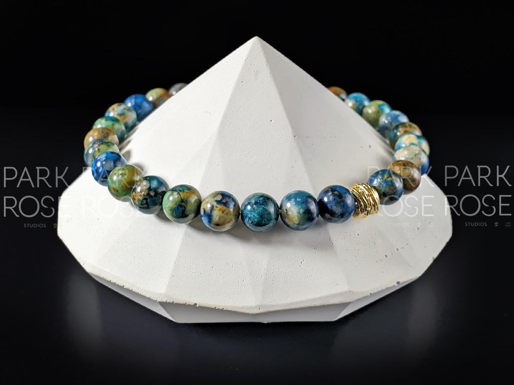 Phoenix Chrysocolla Lapis Lazuli Bracelet: 18K Gold or Silver Spacer (6/8mm)