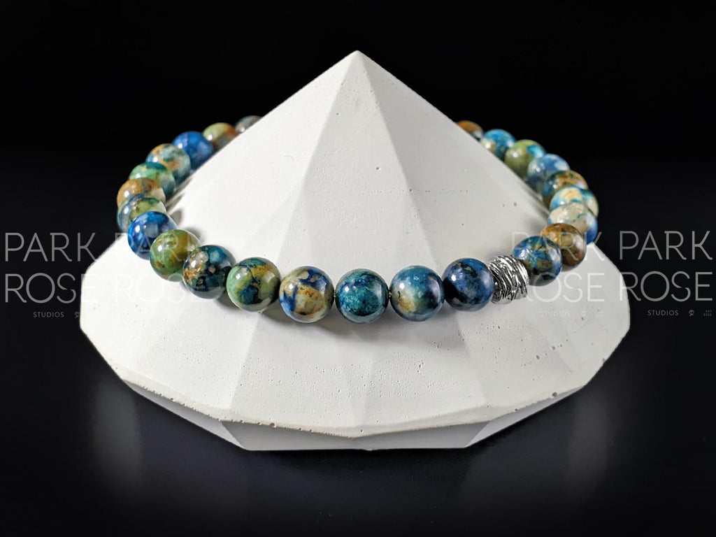 Phoenix Chrysocolla Lapis Lazuli Bracelet: 18K Gold or Silver Spacer (6/8mm)