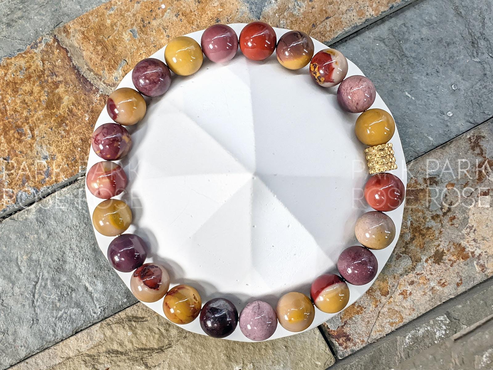 Mookaite Jasper Bracelet: Fall Colors Gemstone with Gold Accents