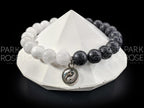 Moonstone & Black Lava Gemstone Bracelet with Yin Yang Charm (8mm)
