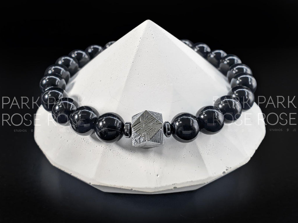 Gibeon Meteorite Bracelet: Black Tourmaline & Hematite