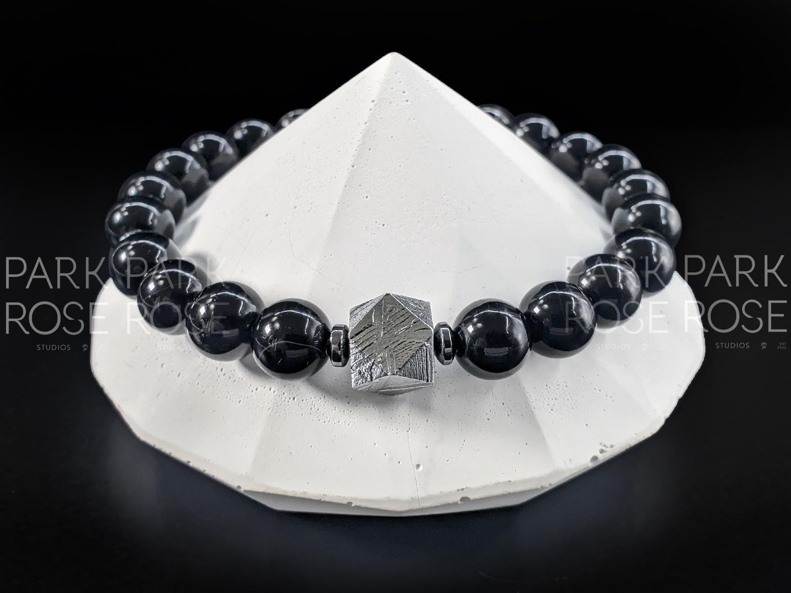 Gibeon Meteorite Bracelet: Black Tourmaline & Hematite