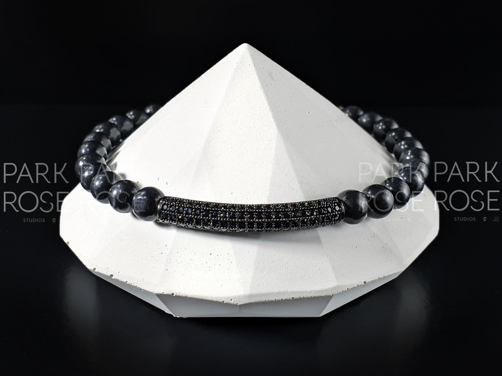 Shungite & Zirconia Bar Bracelet (6mm)