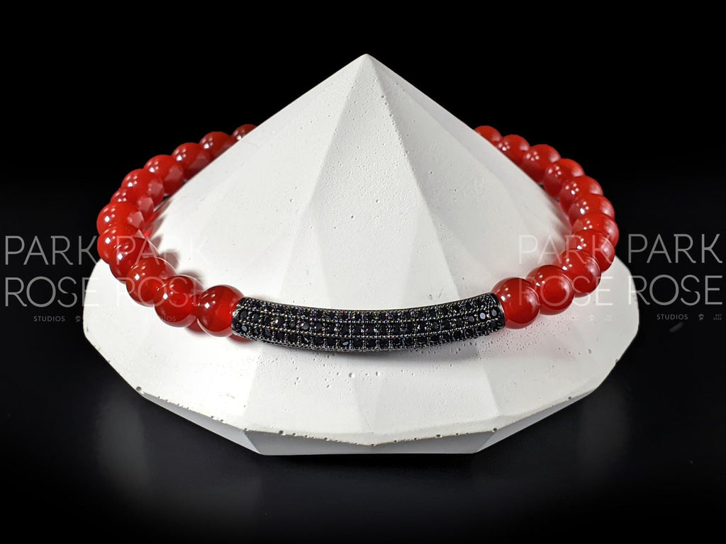 Red Carnelian Bracelet with Black Zirconia Bar