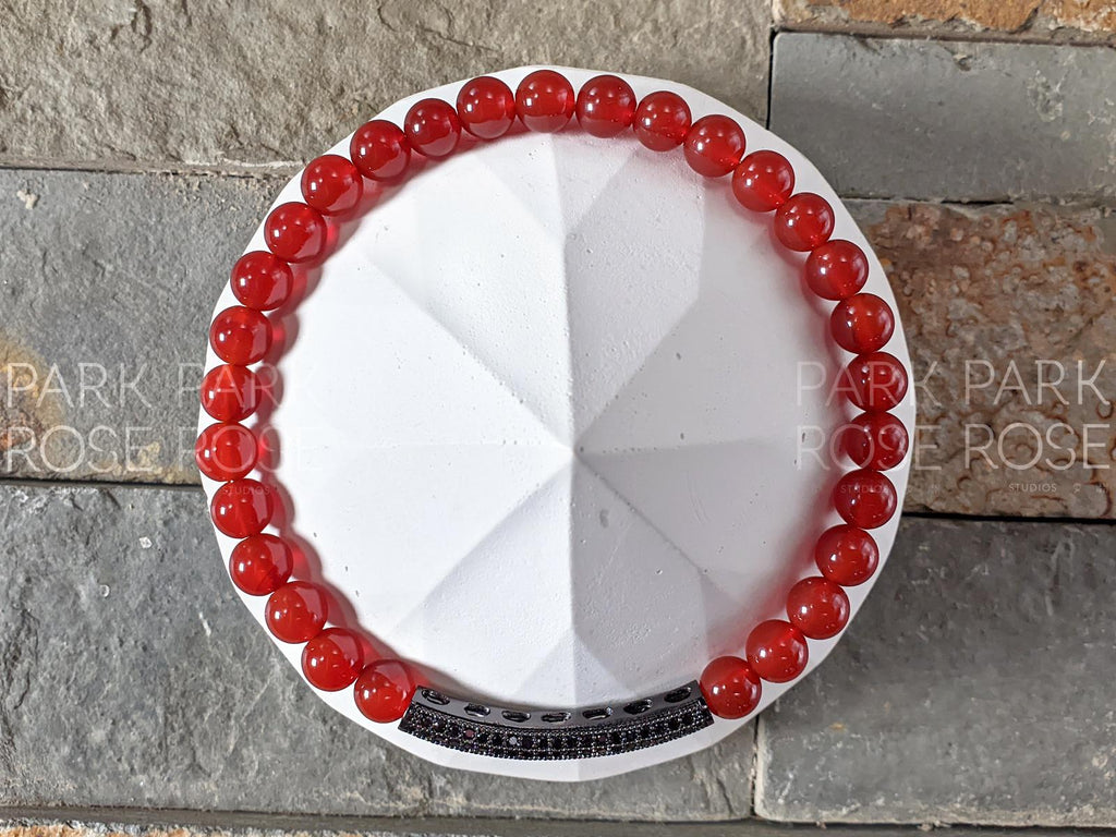 Red Carnelian Bracelet with Black Zirconia Bar