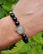 Obsidian Cat Bracelet: Black Tourmaline & Hematite Crystal (8mm)