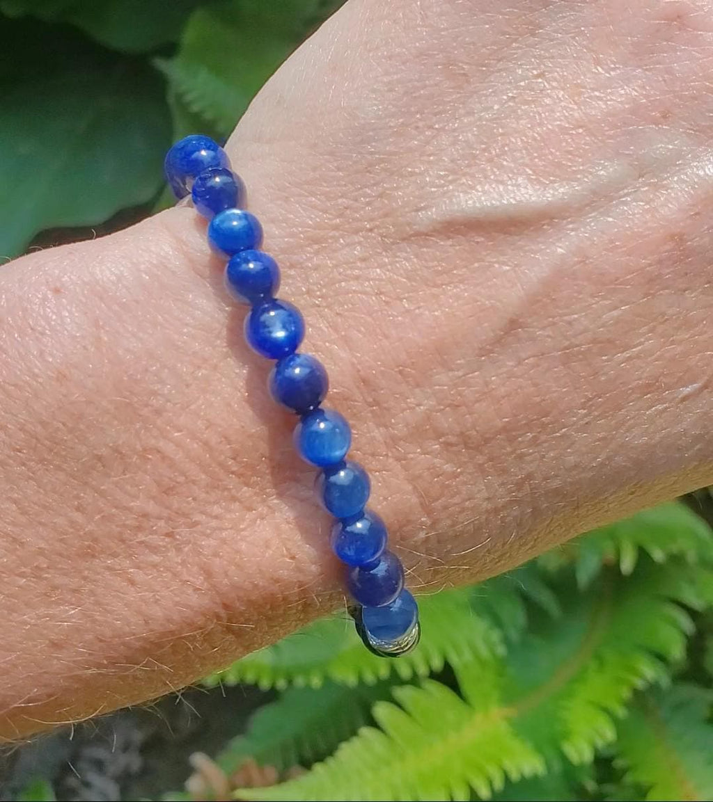 Genuine Blue Kyanite Bracelet: 18K Gold or Silver Spacer