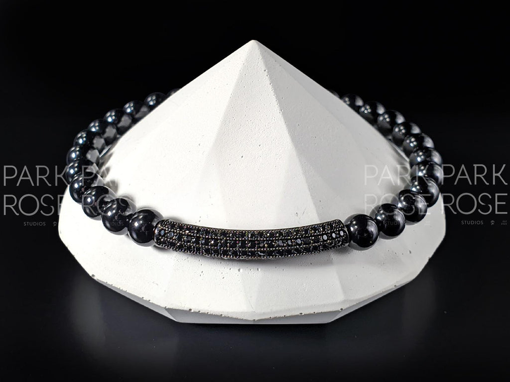 AAA Black Tourmaline & Zirconia Bar Bracelet (6mm)