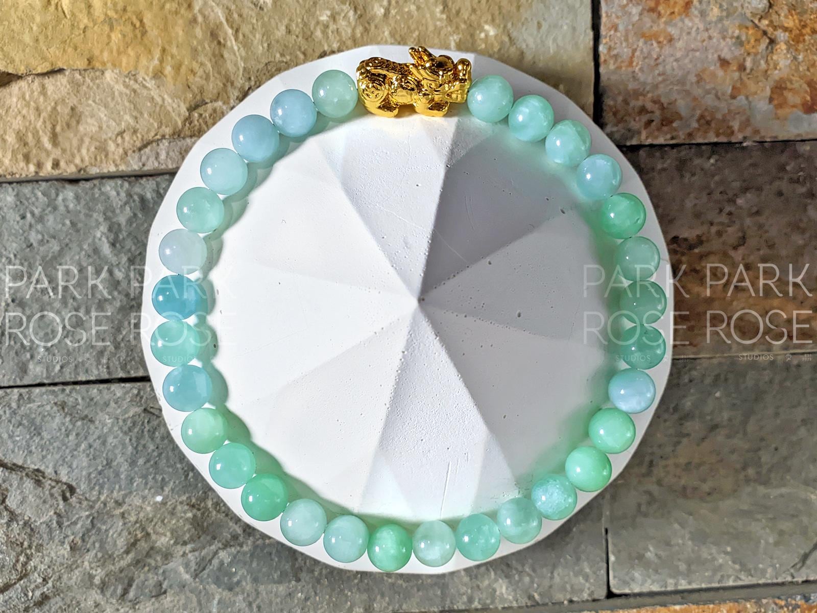 Burma Jadeite Bracelet: 24K Gold Plated Pixiu Charm (6mm)