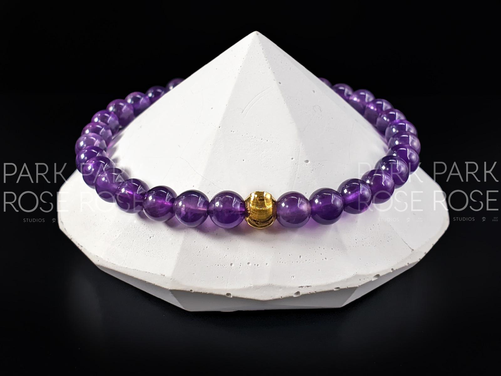 AAAA Amethyst Bracelet: 24K Gold Cat Eye Bead (6/8mm)