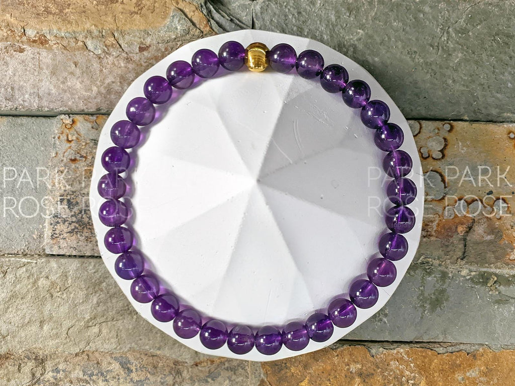AAAA Amethyst Bracelet: 24K Gold Cat Eye Bead (6/8mm)