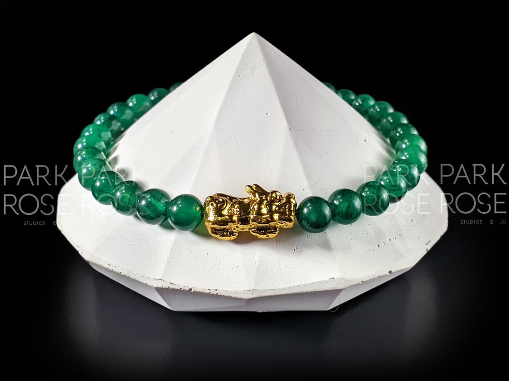 Green Jade Pi Xiu Bracelet: 24K Gold Plated