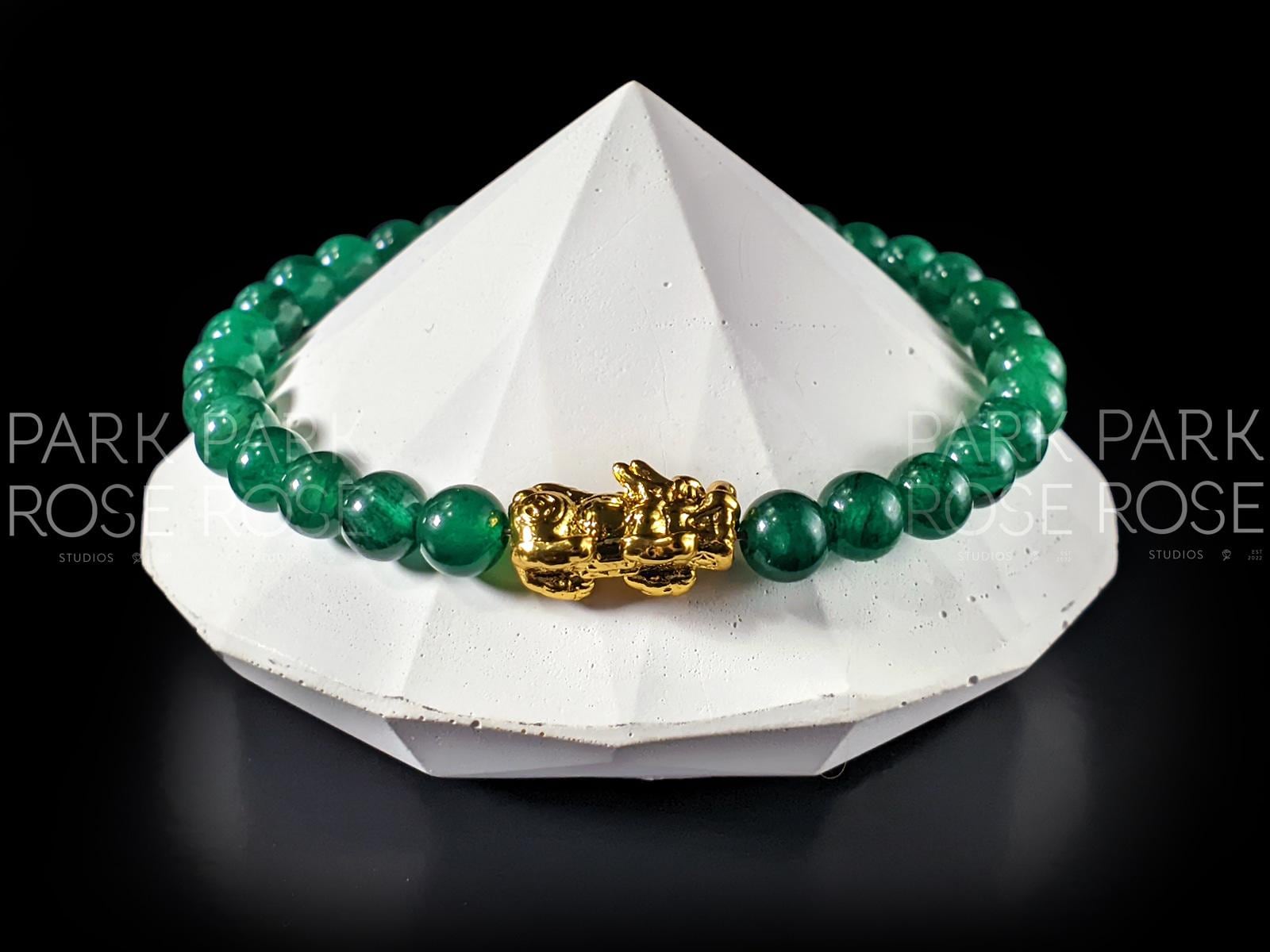 Green Jade Pi Xiu Bracelet: 24K Gold Plated