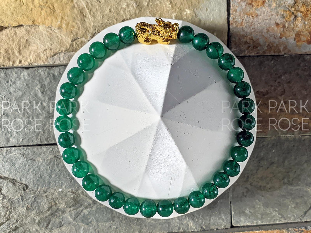 Green Jade Pi Xiu Bracelet: 24K Gold Plated