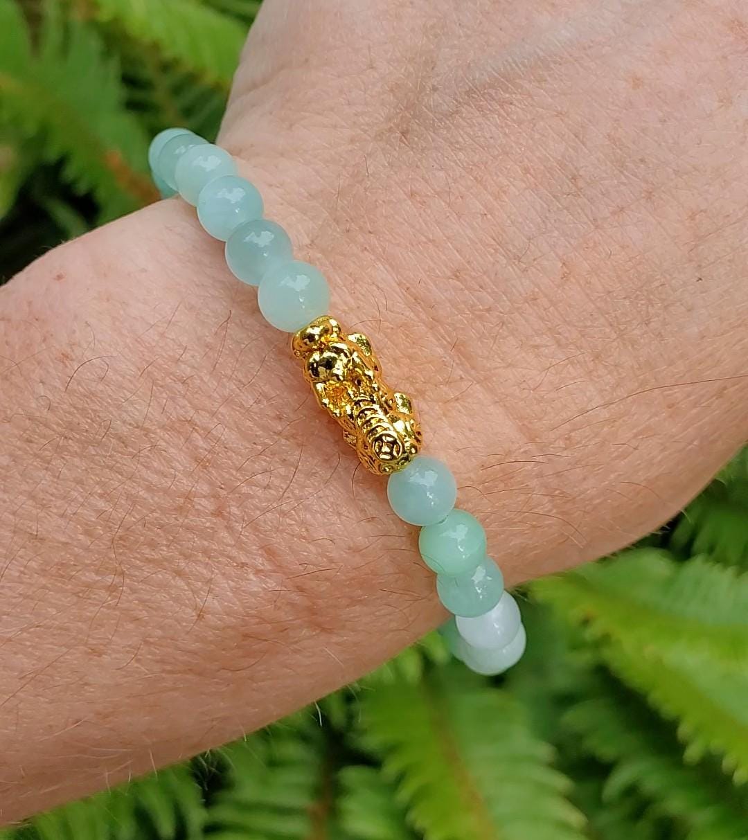 Burma Jadeite Bracelet: 24K Gold Plated Pixiu Charm (6mm)