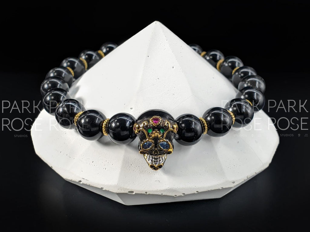 Black Tourmaline Sugar Skull Bracelet