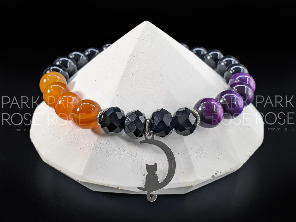 Black Tourmaline, Tiger's Eye & Agate, Stainless Steel Halloween Charms