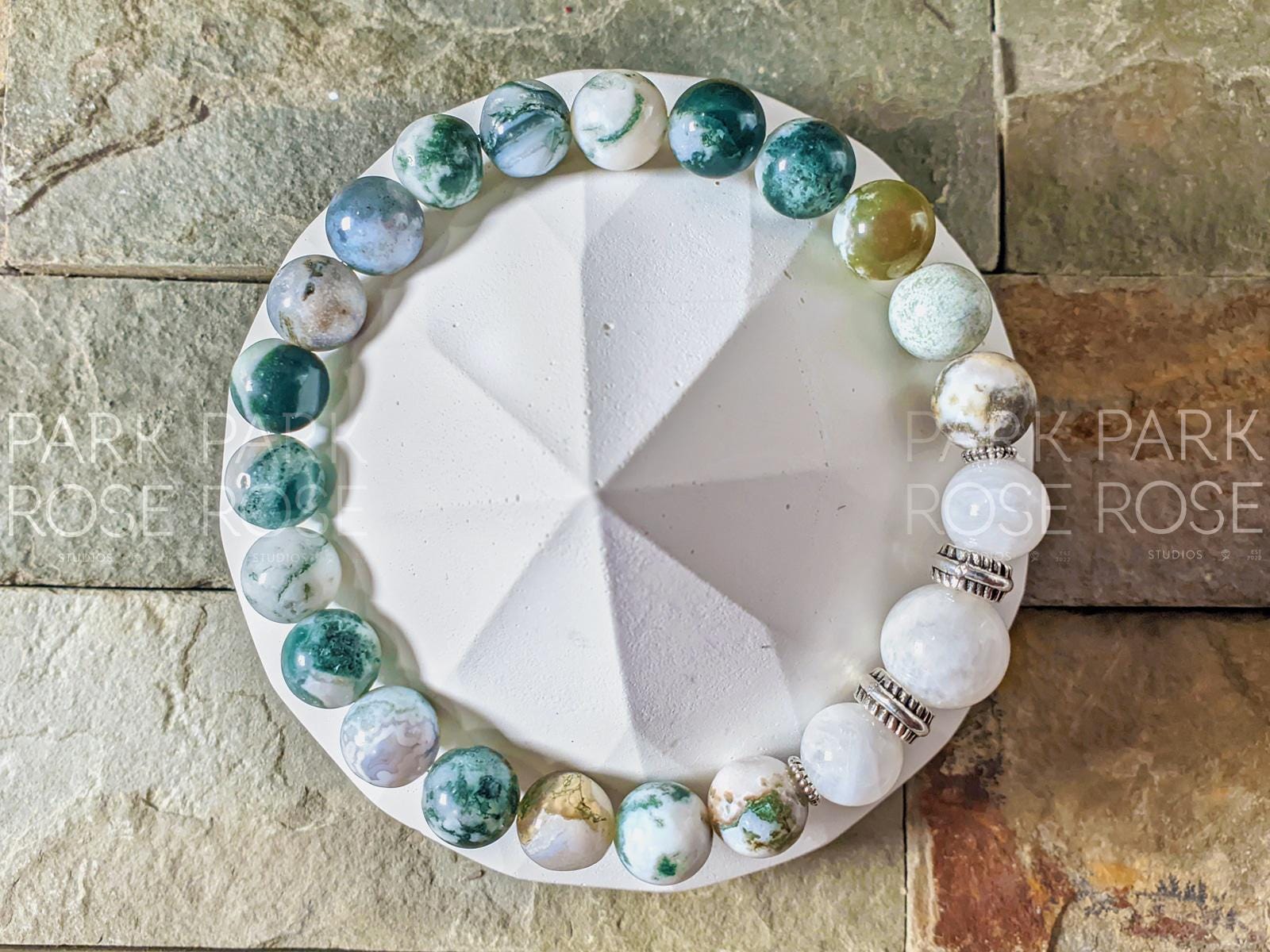 Set of 2: Tree Agate & Moonstone Bracelet Stack