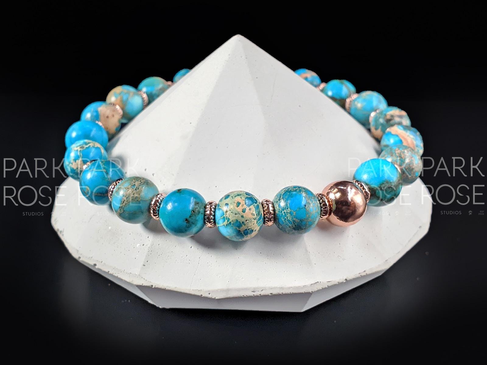 Lake Blue Jasper Bracelet: 24K Rose Gold Plated