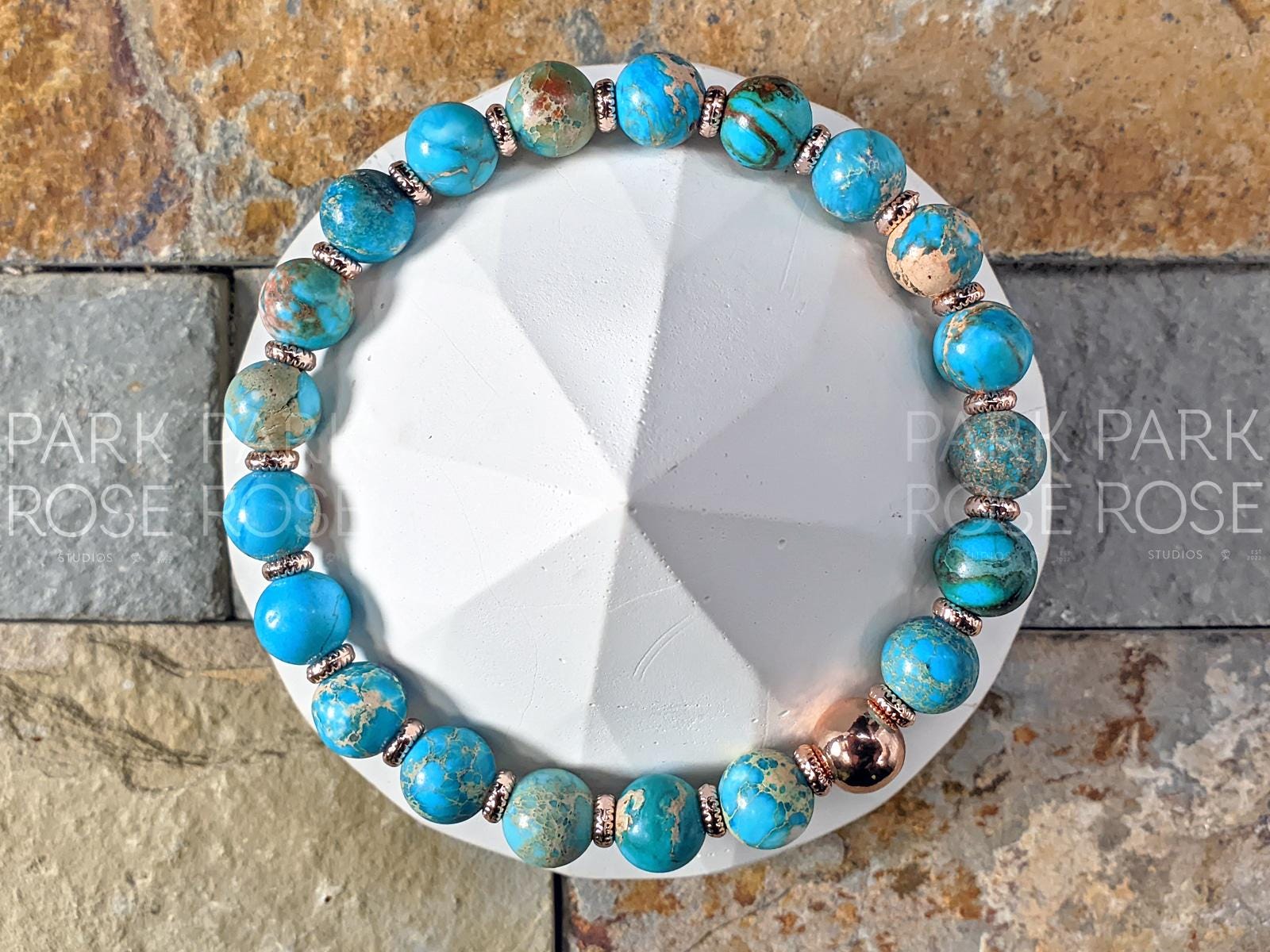 Lake Blue Jasper Bracelet: 24K Rose Gold Plated