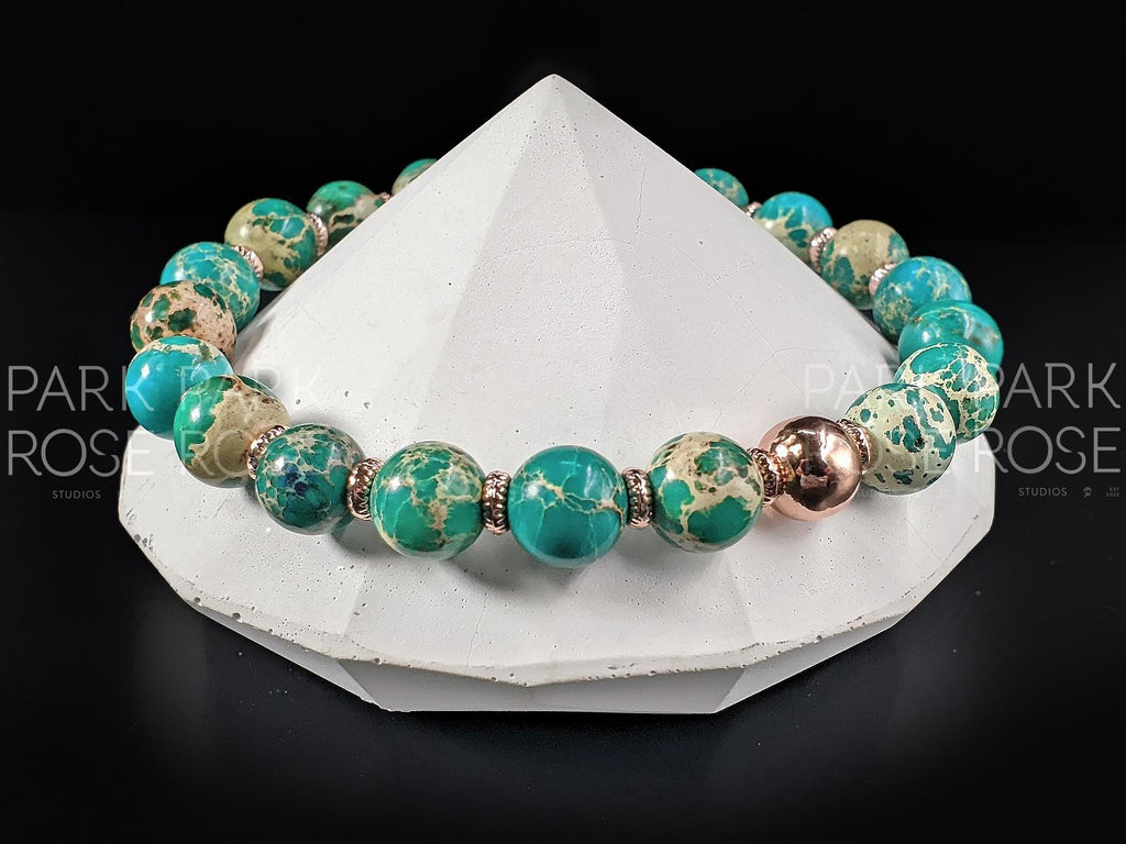 Green Jasper Bracelet: 24K Rose Gold Plated