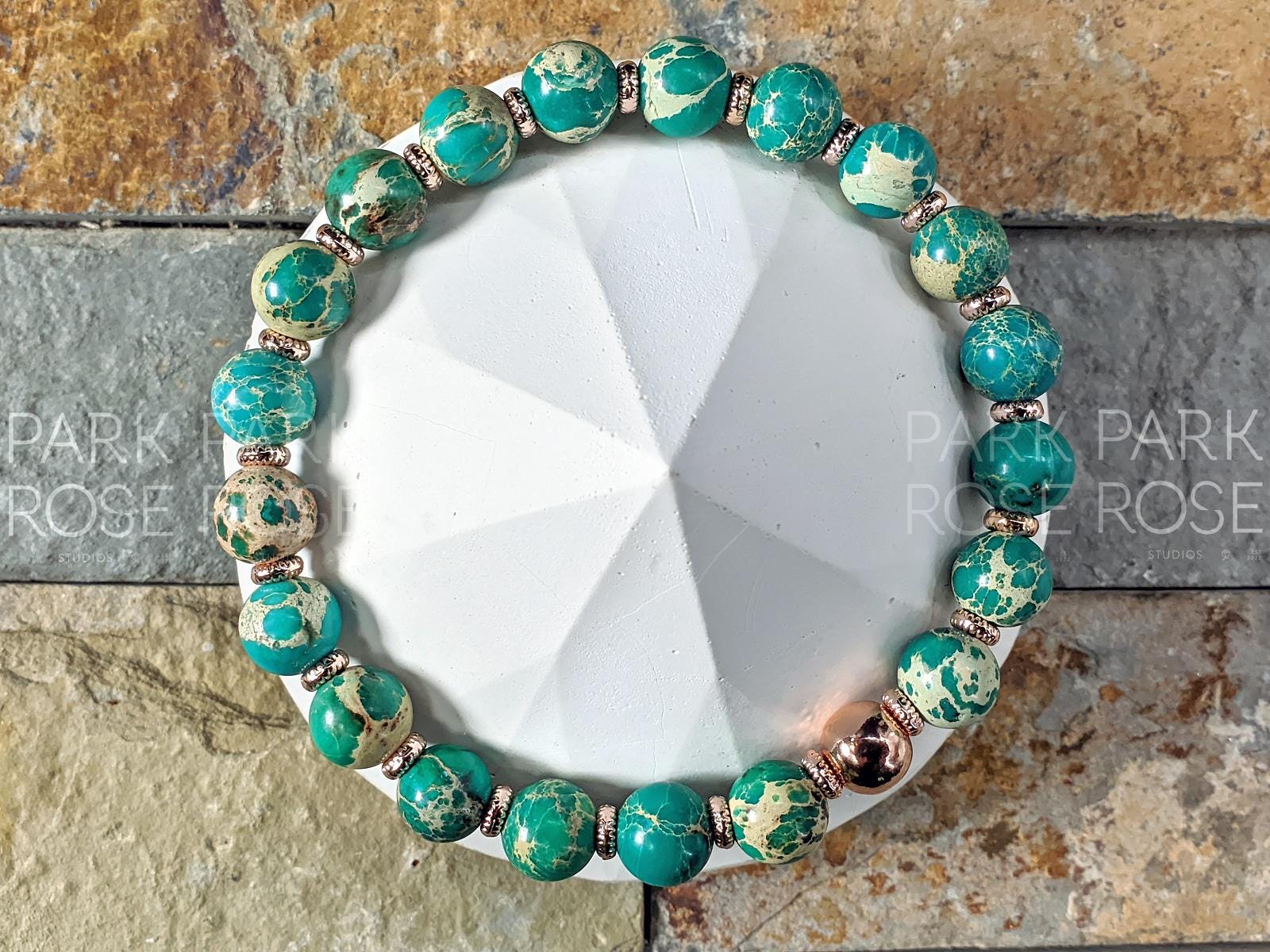 Green Jasper Bracelet: 24K Rose Gold Plated