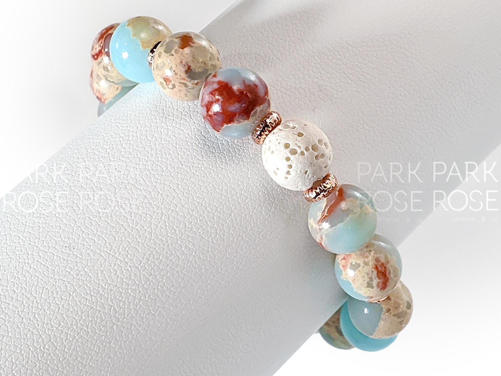Aqua Terra Jasper Moonstone Bracelet: 24K Rose Gold Accents (8mm)