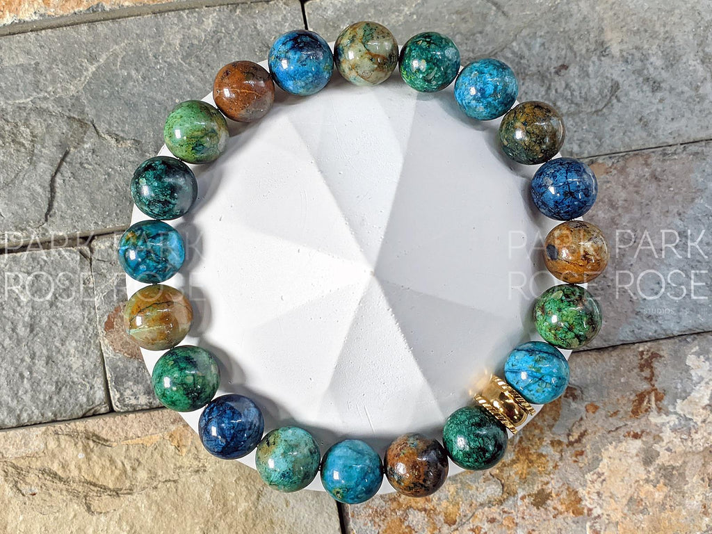 Phoenix Chrysocolla Lapis Lazuli Gemstone Bracelet: Gold/Silver Stainless Steel (10mm)