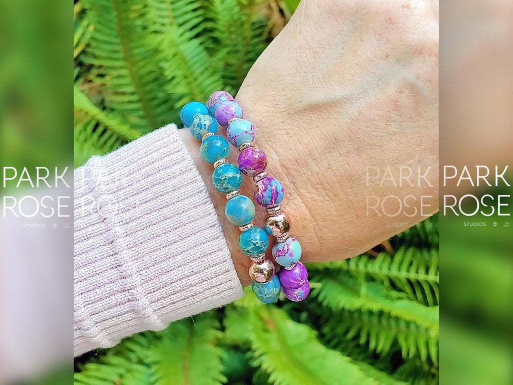 Lake Blue Jasper Bracelet: 24K Rose Gold Plated