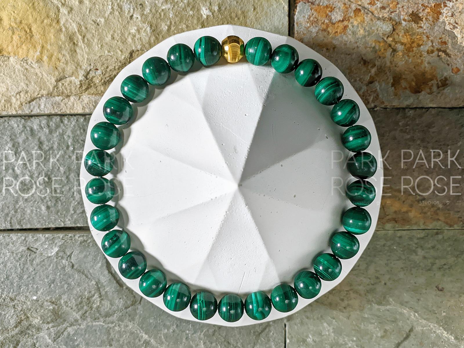Congo Malachite Gemstone Bracelet: 24K Gold Cat Eye Bead (6/8/10mm)