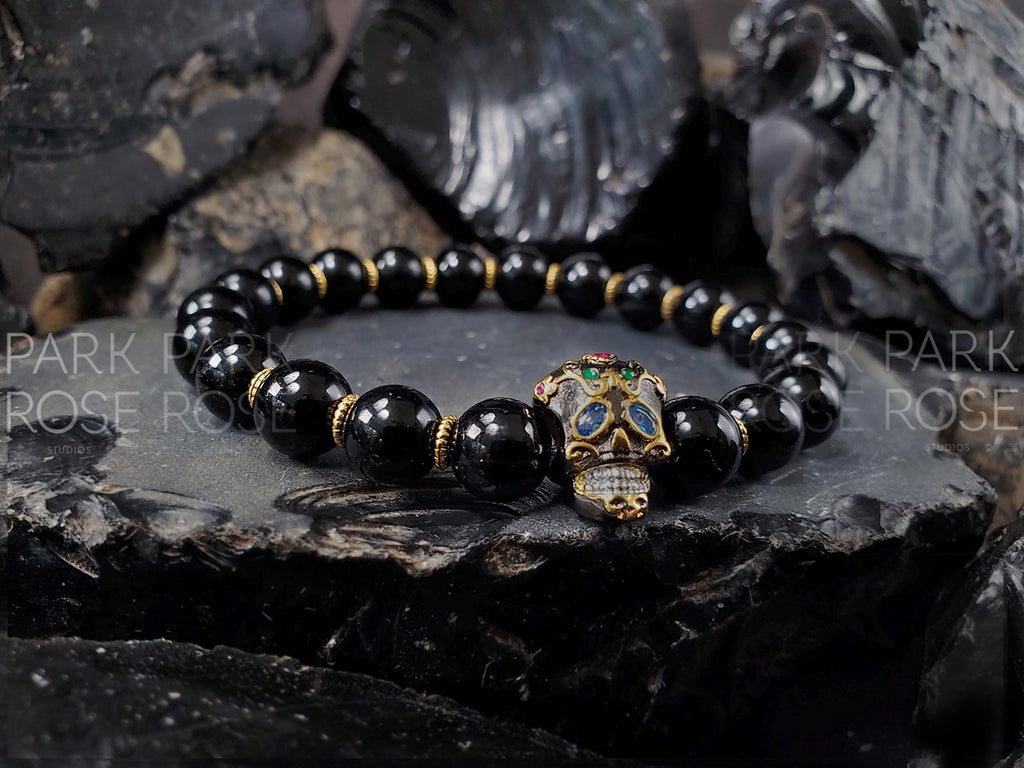 Black Tourmaline Sugar Skull Bracelet