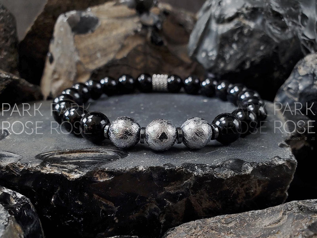 Gibeon Meteorite & Black Tourmaline Bracelet