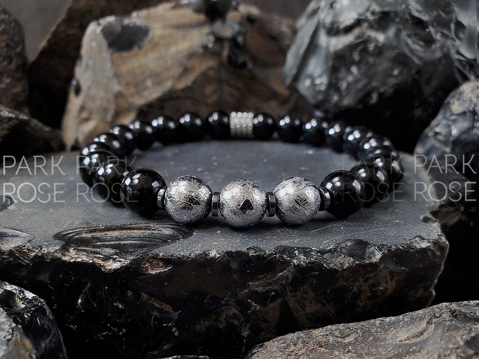 Gibeon Meteorite & Black Tourmaline Bracelet