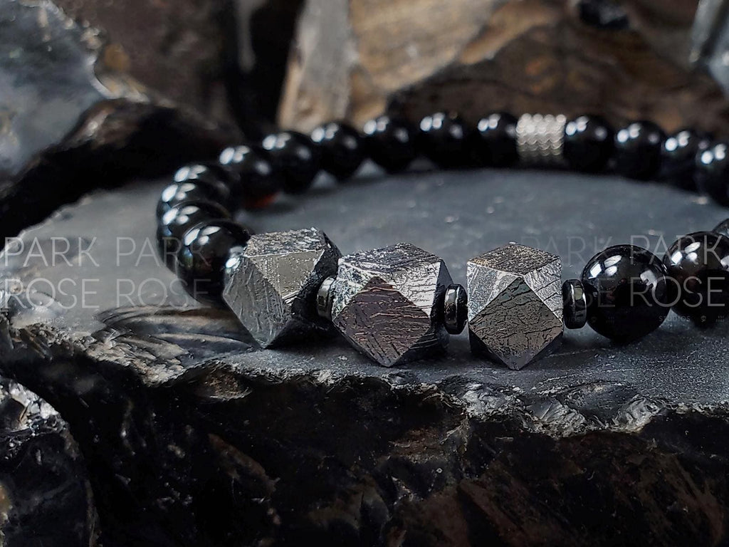 Gibeon Meteorite Bracelet: Black Tourmaline & Hematite