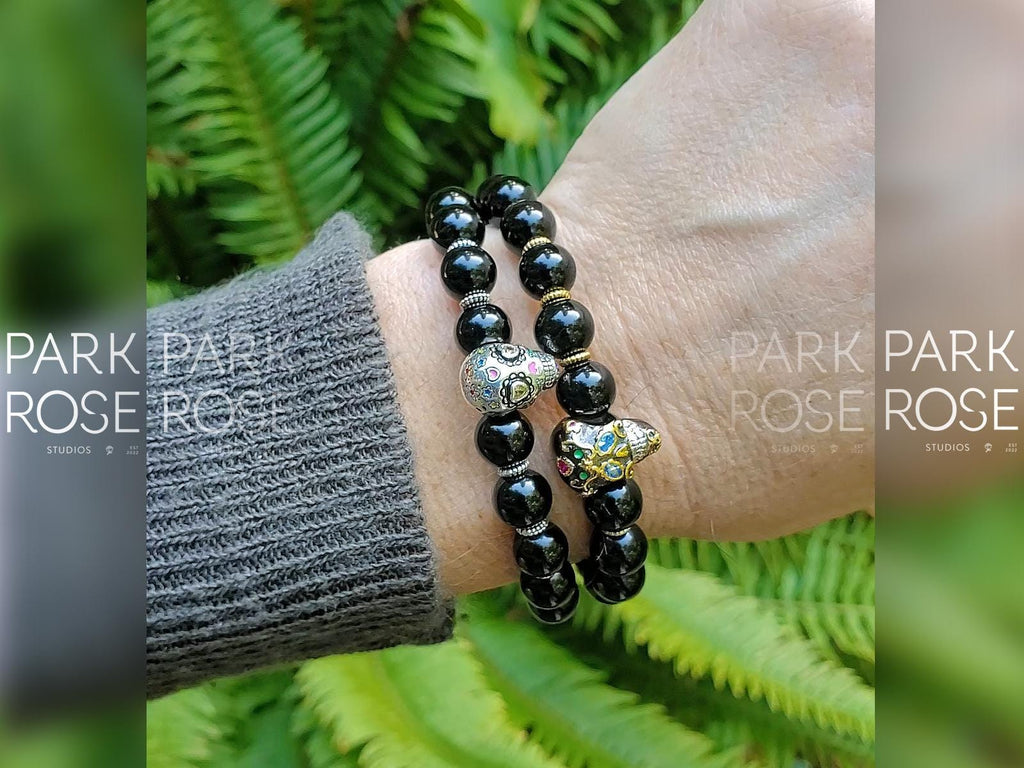 Black Tourmaline Sugar Skull Bracelet