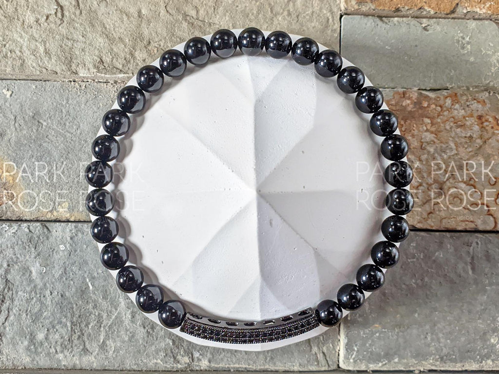 AAA Black Tourmaline & Zirconia Bar Bracelet (6mm)