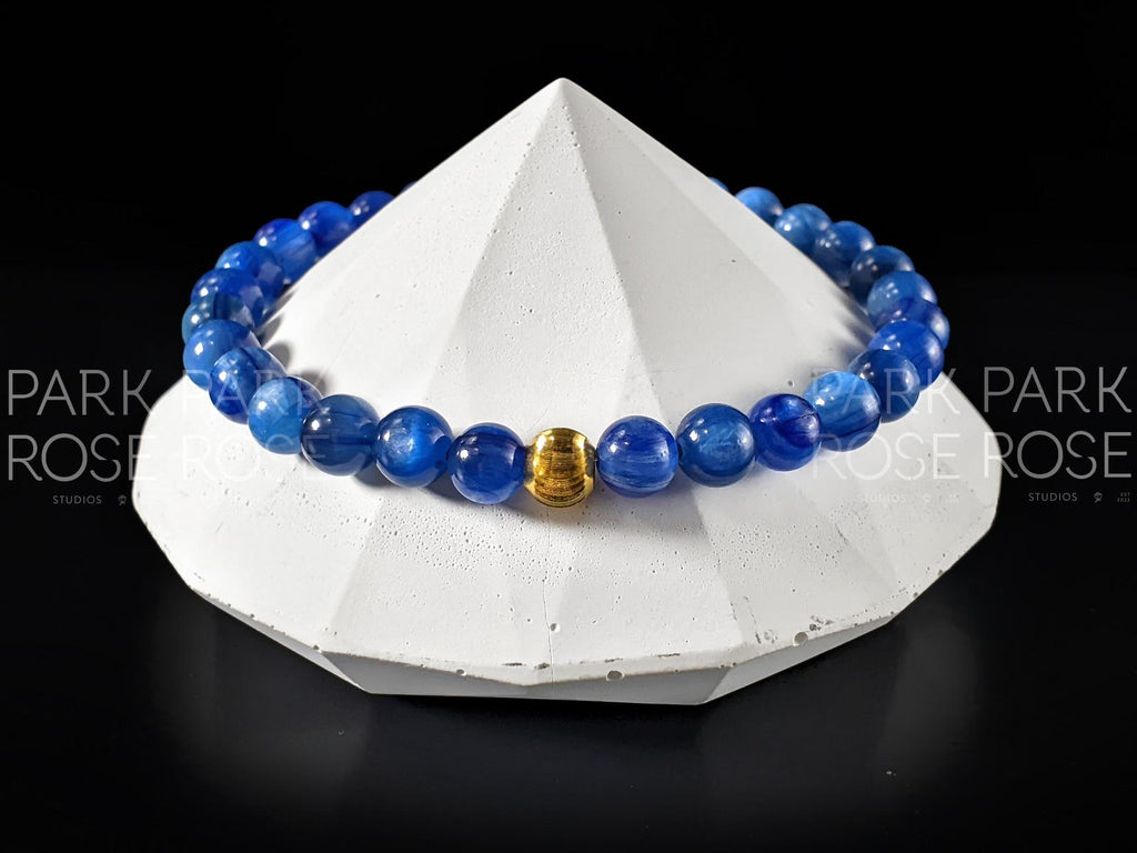 Blue Kyanite Bracelet with 24K Gold Cat Eye Bead