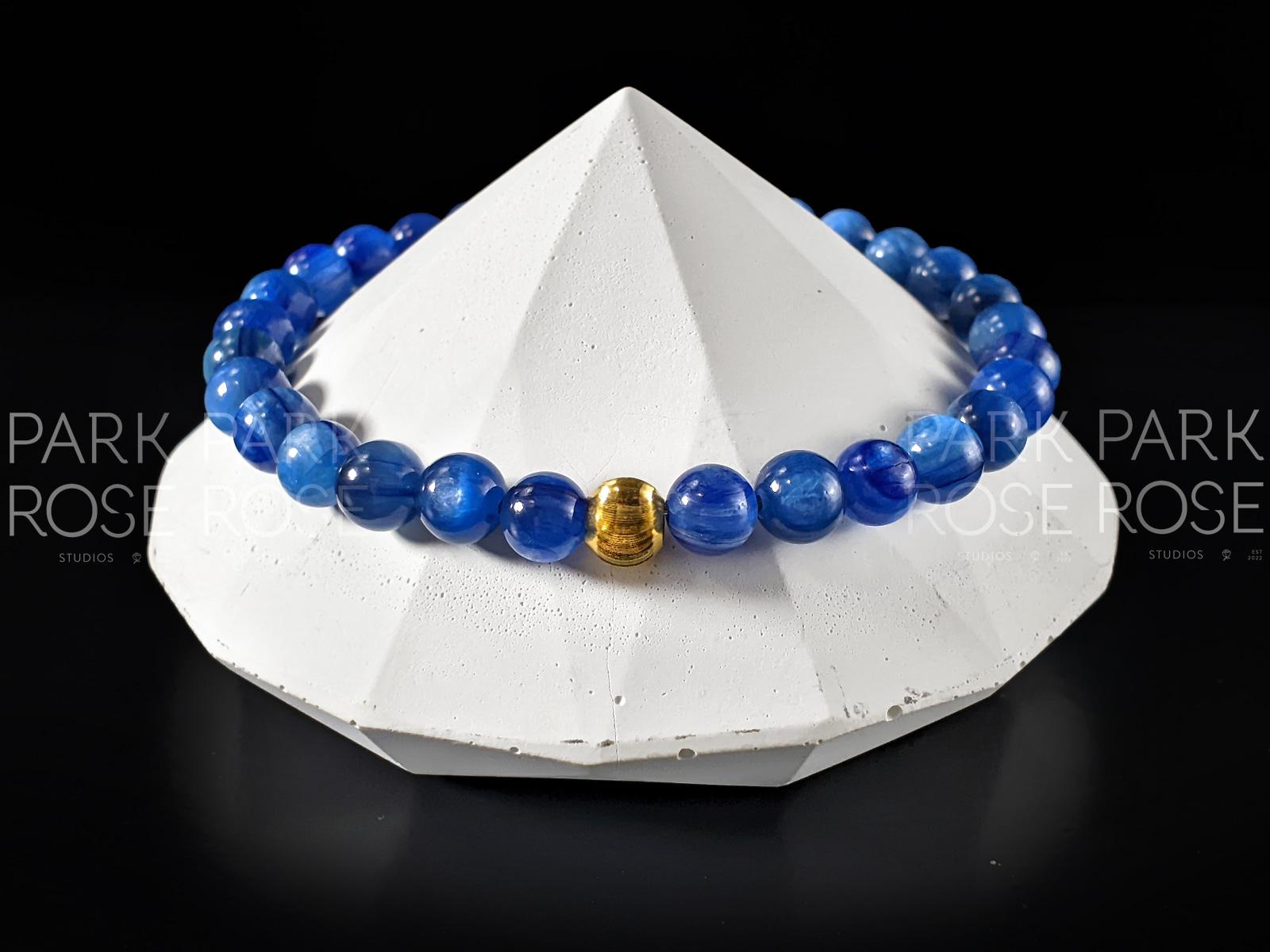 Blue Kyanite Bracelet with 24K Gold Cat Eye Bead