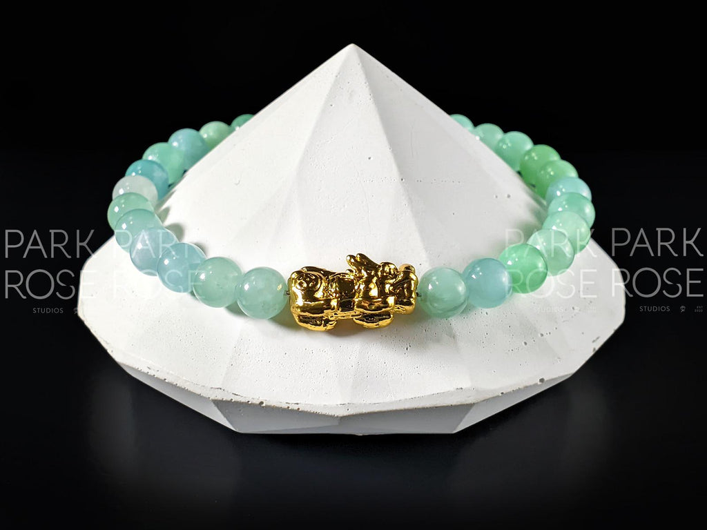 Burma Jadeite Bracelet: 24K Gold Plated Pixiu Charm (6mm)