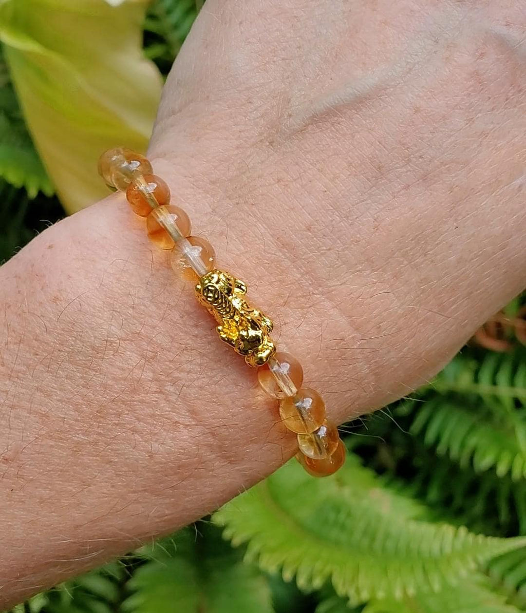 AAA Unheated Brazil Citrine 24K Gold Plated Pixiu Bracelet