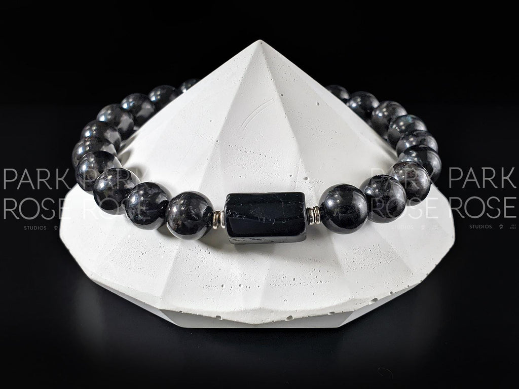 Arfvedsonite & Black Tourmaline Gemstone Bracelet (8mm)