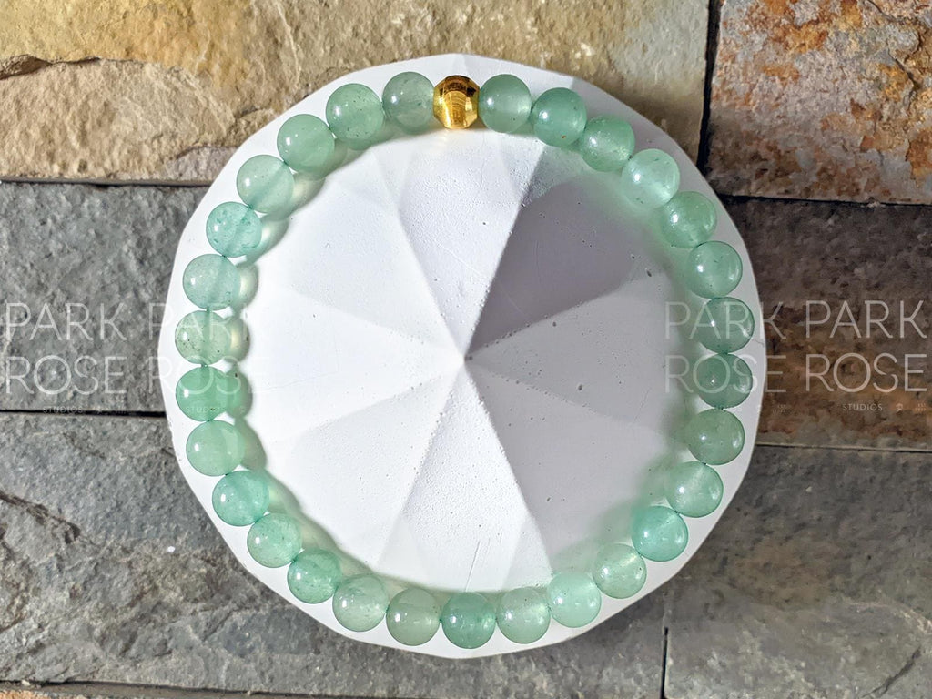 Green Aventurine Bracelet with 24K Solid Gold Cat Eye Bead